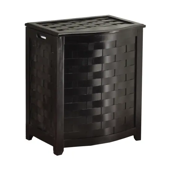 Oceanstar Mahogany Finished Bowed Front Veneer Laundry Wood Hamper with Interior Bag Black {1}