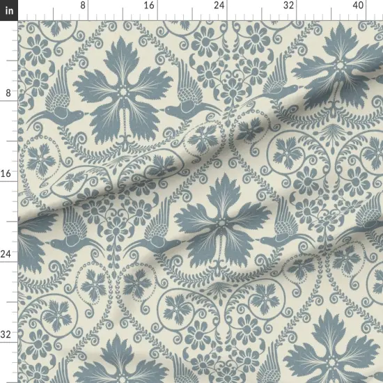 Various Fabrics by the Yard or Fat Quarter Bird Blue Flowers Botanical Floral Damask Italian Villa Large Scale Custom Printed Fabric by Spoonflower {1}