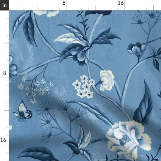 Various Fabrics by the Yard or Fat Quarter Victorian Floral Blue And White Chinoiserie New Romanticism Large Scale Custom Printed Fabric by Spoonflower {2}