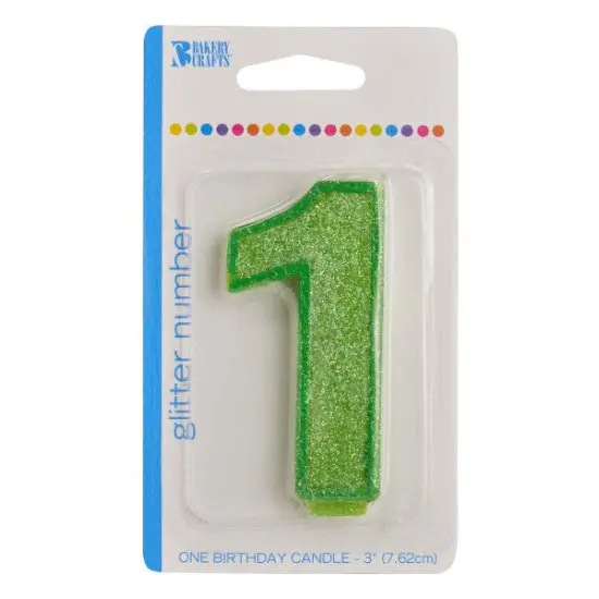 Glitter Numeral Candle, 1ct Green {1}