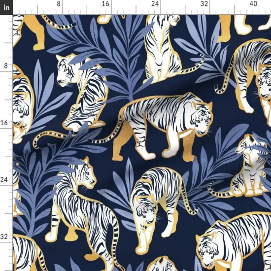 Various Fabrics by the Yard or Fat Quarter Maximalist Tiger Animalier Bold Graphic Blue White Gold Large Scale Animal Print Custom Printed Fabric by Spoonflower {1}