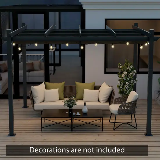 Costway 10x12ft Outdoor Aluminum Retractable Pergola Canopy Shelter Grape Trellis Beige/Gray {11}