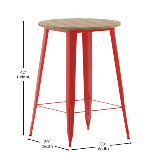 Merrick Lane Dryden Indoor/Outdoor Bar Top Table, 30" Round All Weather Poly Resin Top with Steel base Brown/Red {5}