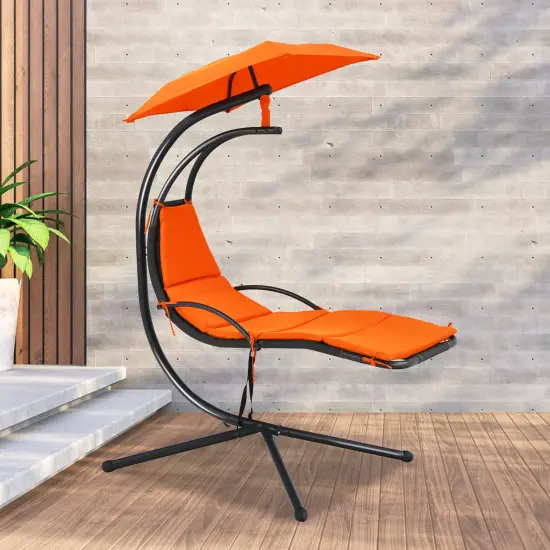 Costway Patio Hanging Hammock Chaise Lounge Chair with Canopy Cushion Turquoise\Beige\Gray\Orange {4}