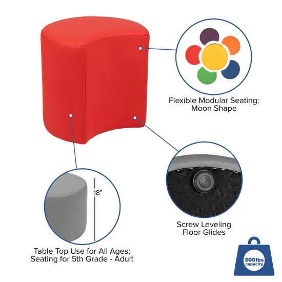 Emma and Oliver 18"H Soft Seating Flexible Moon Backless Chair for Classrooms and Common Spaces Red {4}