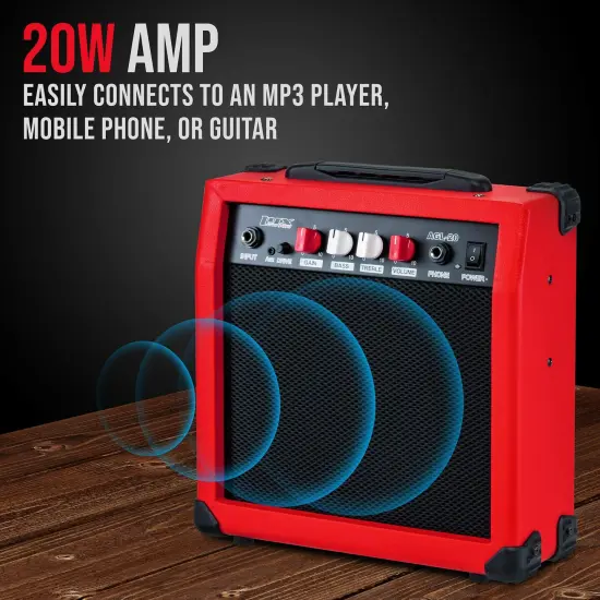 LyxPro Electric Guitar Amp, 20w Portable Mini Amplifier Red {2}