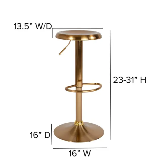 Merrick Lane Audrey Retro Style Height Adjustable Barstool with Footrest Gold {5}