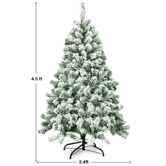 Costway 4.5FT Snow Flocked Artificial Christmas Tree Hinged w/400 Tips and Foldable Base {4}