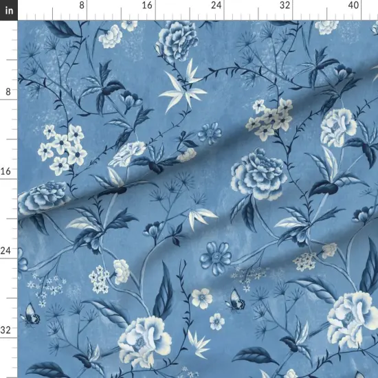 Various Fabrics by the Yard or Fat Quarter Victorian Floral Blue And White Chinoiserie New Romanticism Large Scale Custom Printed Fabric by Spoonflower {1}