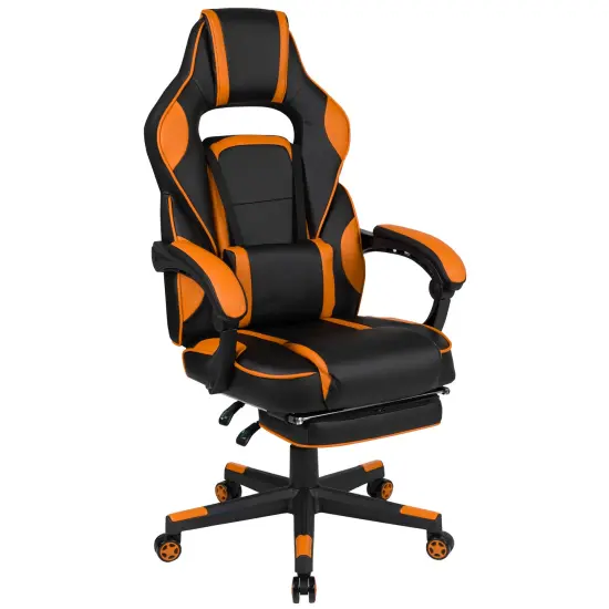 Emma and Oliver Ergonomic Gaming Chair -Recline Back/Arms, Footrest, Massaging Lumbar Black/Orange {1}