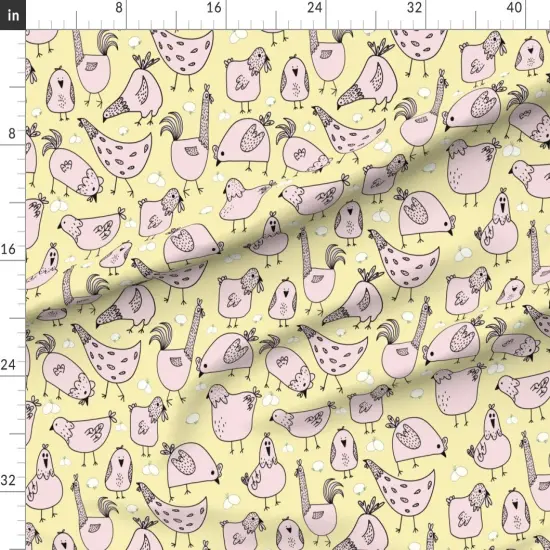 Various Fabrics by the Yard or Fat Quarter Hand Drawn Chickens Pink Yellow Eggs Whimsical Cartoon Custom Printed Fabric by Spoonflower {1}
