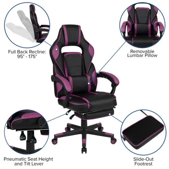 Emma and Oliver Ergonomic Gaming Chair -Recline Back/Arms, Footrest, Massaging Lumbar Black {7}