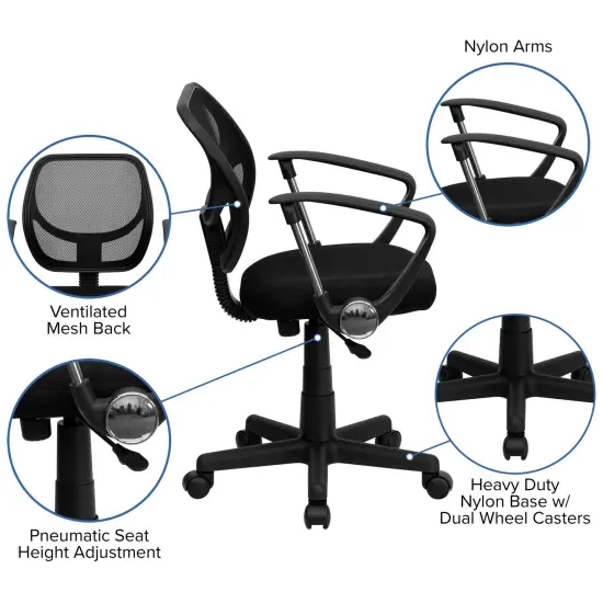 Emma and Oliver Mid-Back Mesh Swivel Task Office Chair with Curved Square Back and Arms Black {2}