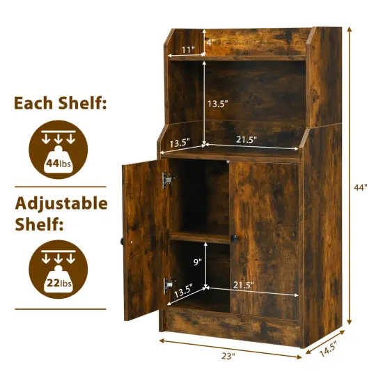 Costway Storage Cabinet Bookcase w/2 Doors and Open Shelves Display Shelf Rustic Brown {2}