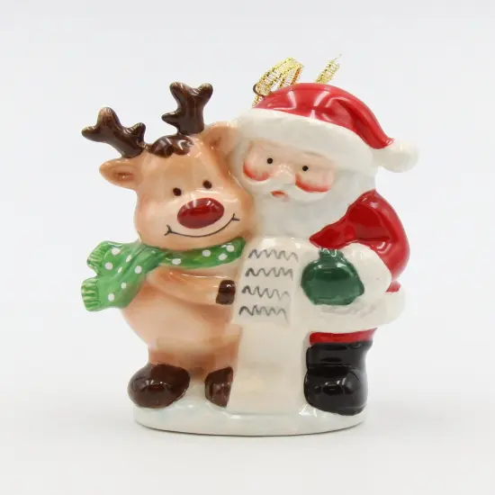 Ceramic Santa With Reindeer Ornament, Home D&eacute;cor, Gift for Her, Gift for Mom, Kitchen D&eacute;cor, Christmas D&eacute;cor {3}