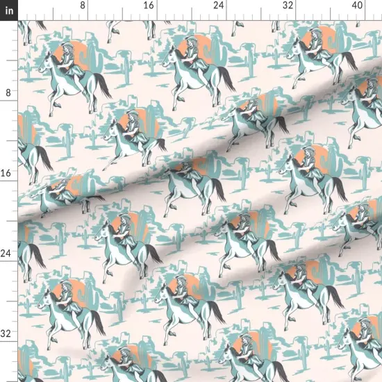 Various Fabrics by the Yard or Fat Quarter Western Retro Horse Cowgirl Pinup Southwestern Cactus Desert Rustic Custom Printed Fabric by Spoonflower {1}