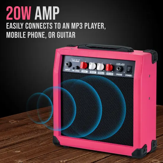 LyxPro Electric Guitar Amp, 20w Portable Mini Amplifier Pink {2}