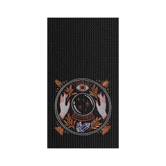 Magic Crystal Ball Halloween Embroidered Cotton Waffle Weave Kitchen Towel {1}
