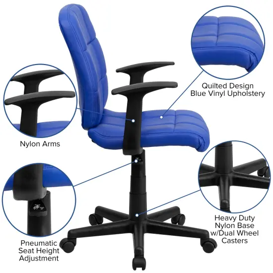 Emma and Oliver Mid-Back Quilted Vinyl Swivel Task Office Chair with Arms Blue {2}