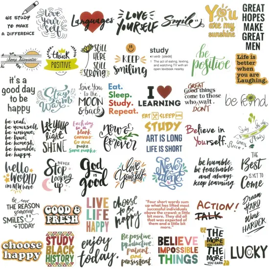 Wrapables Waterproof Vinyl Stickers for Water Bottles, Laptop, Phones, Skateboards, Decals for Teens, 100pcs Quotes {3}