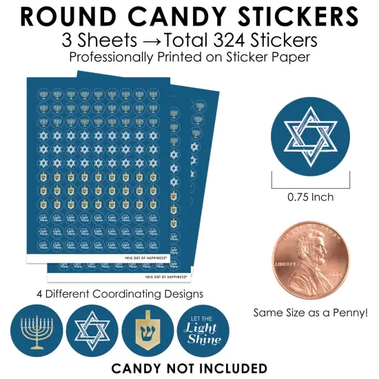Big Dot of Happiness Happy Hanukkah - Chanukah Holiday Party Small Round Candy Stickers - Party Favor Labels - 324 Count {4}