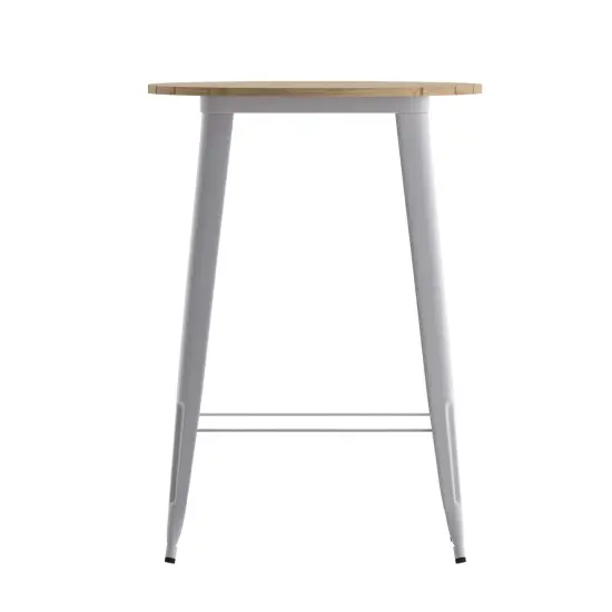 Merrick Lane Dryden Indoor/Outdoor Bar Top Table, 30" Round All Weather Poly Resin Top with Steel base Brown/Silver {3}