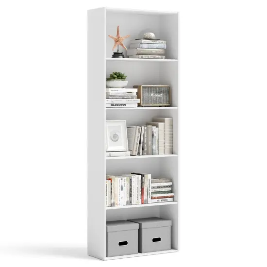 5-Tier Modern Bookcase with Open Storage Shelves and Durable MDF Frame White {4}