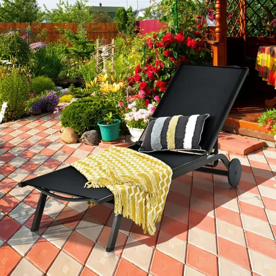 Costway Outdoor Patio Lounge Chair Chaise Reclining Aluminum Fabric Adjustable {2}