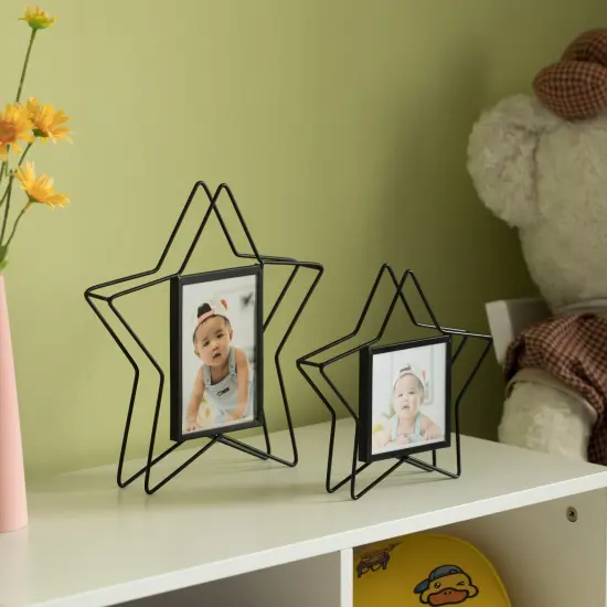Modern Star Shape Black Metal Decor Photo Frame for Tabletop Display {4}
