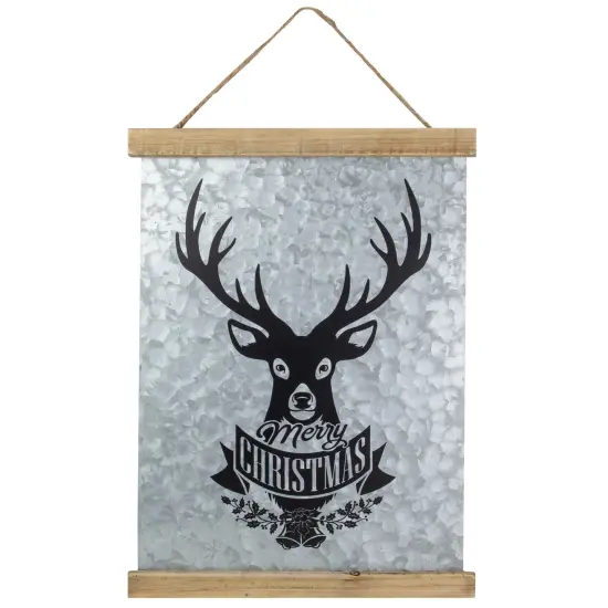 Northlight 16&rdquo; Merry Christmas Reindeer Galvanized Sheet Metal Hanging Wall Sign Silver {1}