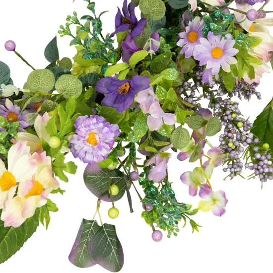 Northlight Daisy and Mixed Foliage Floral Spring Wreath - 24" - Purple {7}