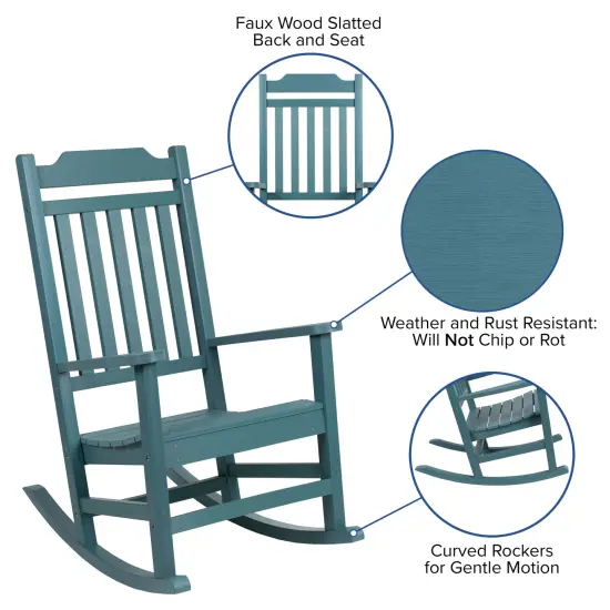 Merrick Lane Set of 2 HillfordPoly Resin Indoor/Outdoor Rocking Chairs Teal {2}