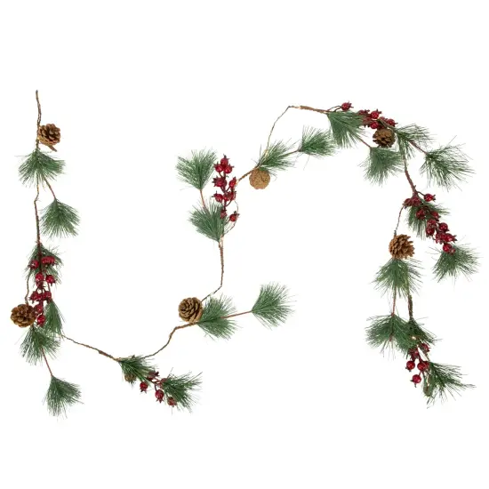 Northlight Pre-Lit LED Battery Operated Pine and Berry Christmas Garland - 6.5' - Warm White Green {1}