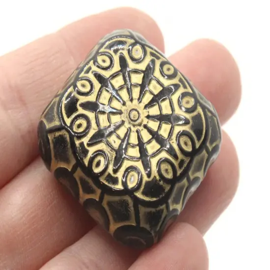 4 37mm Black Plastic Flat Square Beads with Gold {6}