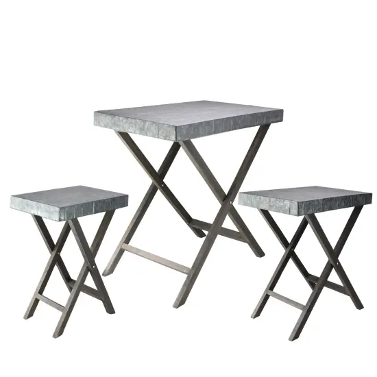Napco Set of 3 Gray Faux Hammered Finish Metal Decorative Rectangular Nesting Tables {1}