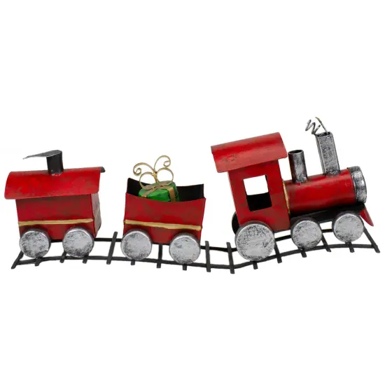 Northlight Triple Car Metal Train Christmas Decoration - 15" - Red and Silver {1}