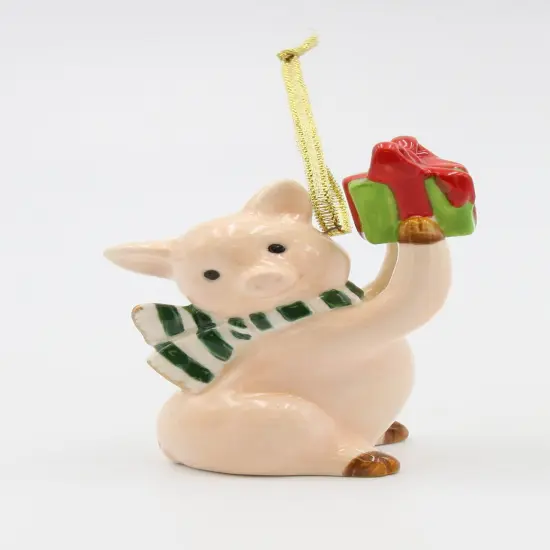 Ceramic Pig With Giftbox Christmas Ornament, Home D&eacute;cor, Gift for Her, Mom, Him, Dad, Christmas tree D&eacute;cor, Wall Decor {2}