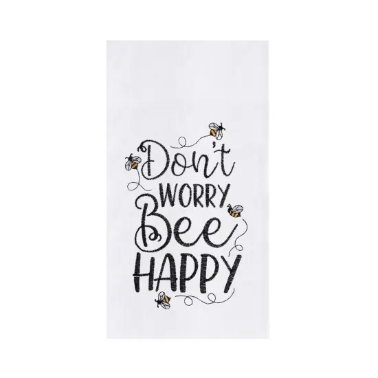 18" x 27" Don't Worry Bee Happy Embroidered Cotton Flour Sack Kitchen Dishtowel {1}