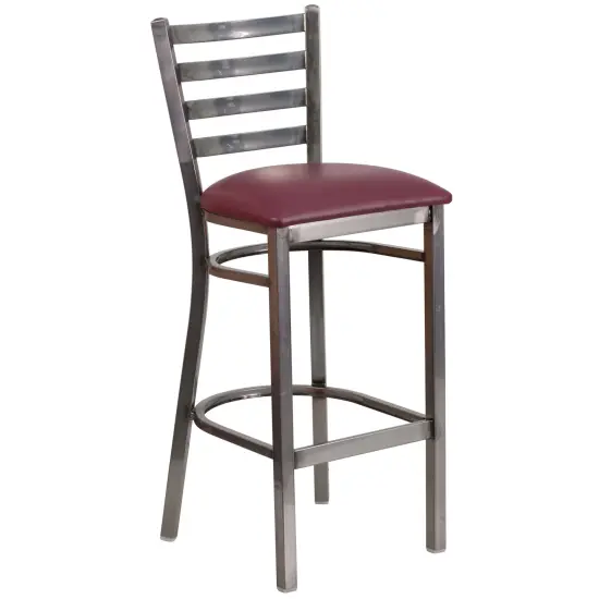 Emma and Oliver Clear Coated Ladder Back Metal Restaurant Dining Barstool BurgundVyl/ClearCoat {2}