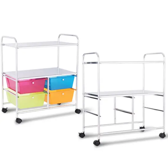 Costway Rolling Storage Cart w/4 Drawers 2 Shelves Metal Rack Shelf Utility Organizer {4}