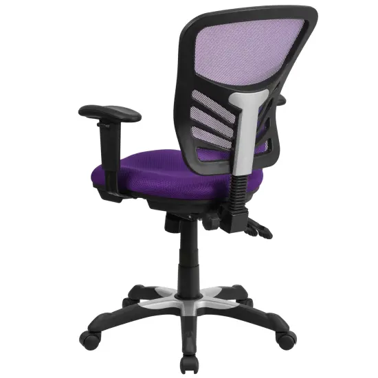 Emma and Oliver Mid-Back Mesh Triple Paddle Swivel Ergonomic Office Chair with Adjustable Arms Purple {4}