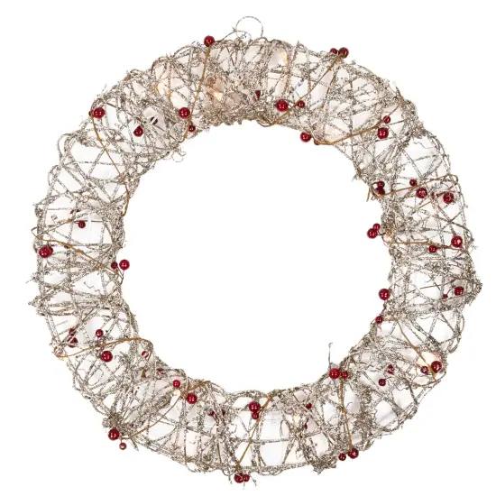 Northlight 18" Pre-Lit Champagne Gold Glittered Rattan Berry Artificial Christmas Wreath - Clear Lights {1}