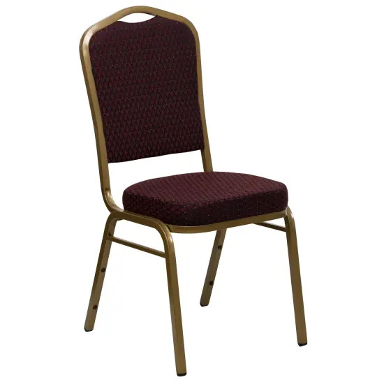 Emma and Oliver Crown Back Stacking Banquet Dining Chair BurgundyFab/Gold {1}