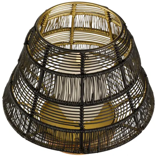 Northlight Small Woven Iron Pillar Candle Holder with Wooden Base - 7.25" - Black {5}