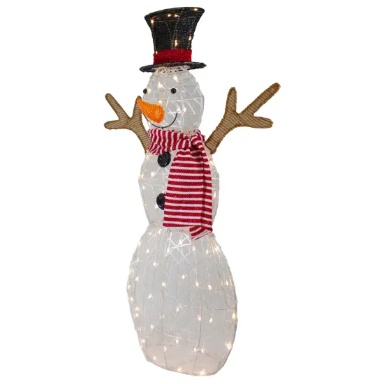 Northlight 48" LED Lighted Snowman with Top Hat and Red Scarf Outdoor Christmas Decoration White {6}