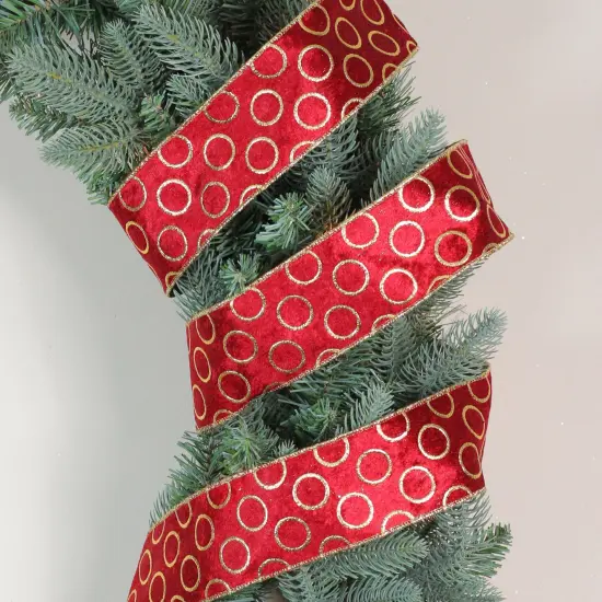 Northlight Red and Gold Circle Wired Christmas Craft Ribbon 2.5" x 16 Yards {3}