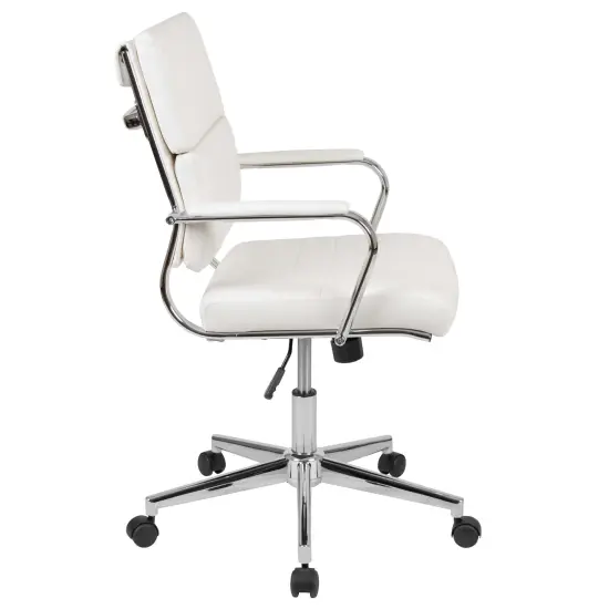 Merrick Lane McEntyre Ergonomic Swivel Office Chair Panel Style Mid-Back Computer Desk Chair with Padded Metal Arms & Base White {5}