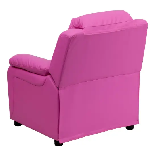 Emma and Oliver Deluxe Padded Contemporary Kids Recliner with Storage Arms Hot Pink Vinyl {3}