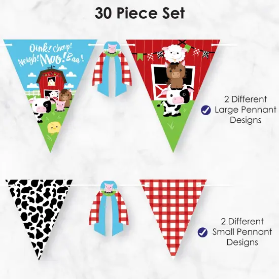 Big Dot of Happiness Farm Animals - DIY Barnyard Baby Shower or Birthday Party Pennant Garland Decoration - Triangle Banner - 30 Pieces {6}