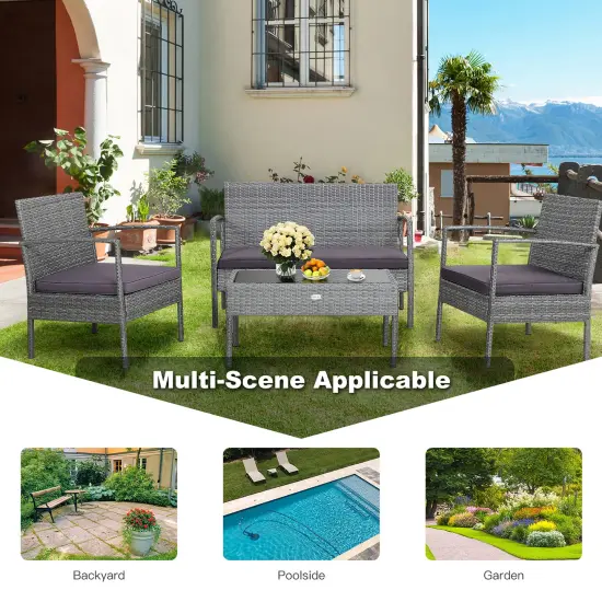 Costway 8 PCS Outdoor Rattan Furniture Set Patio Conversation Sofa Set Cushioned Grey {5}